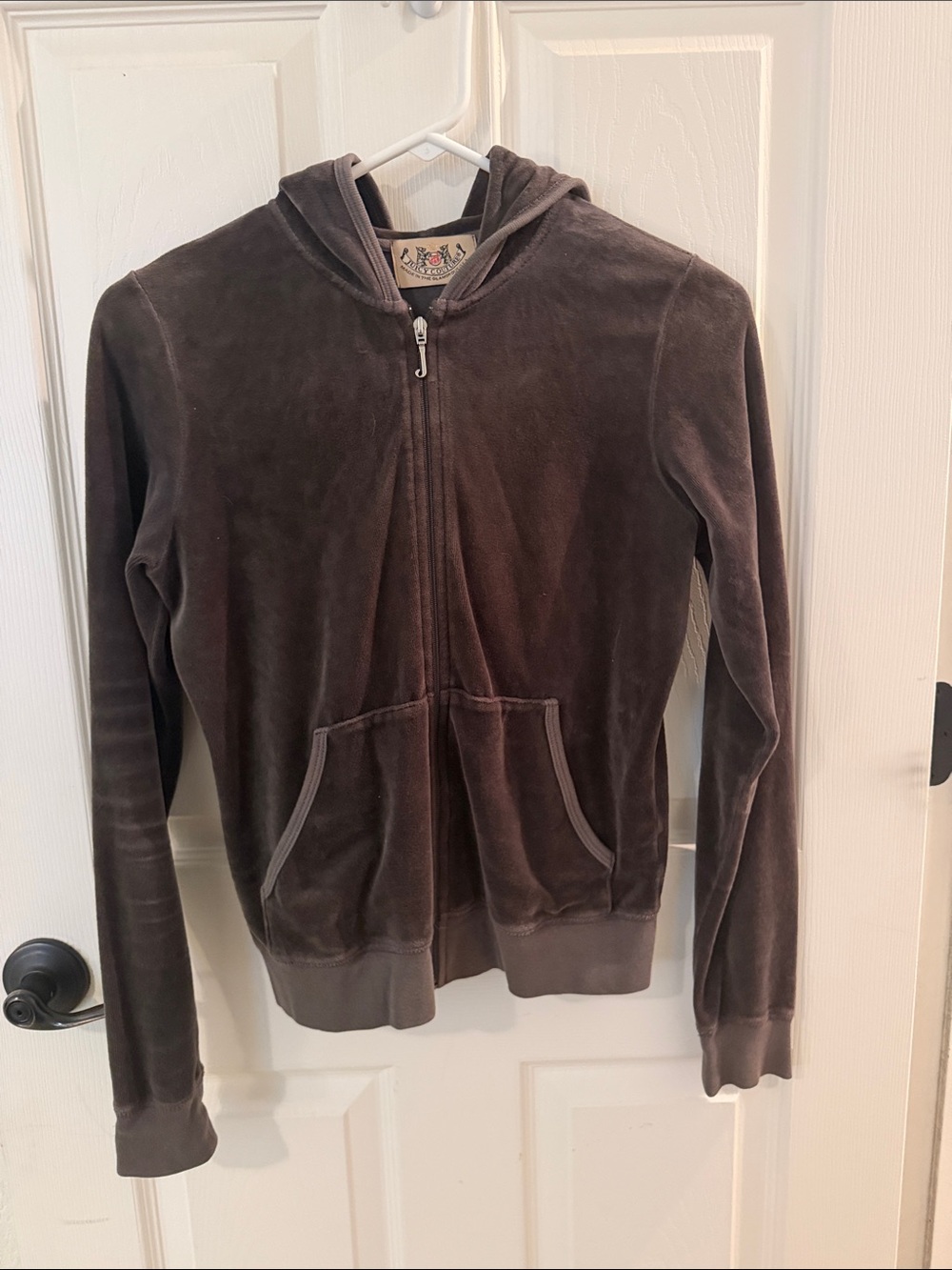 Juicy Couture Brown Velour Hoodie with Crest Label